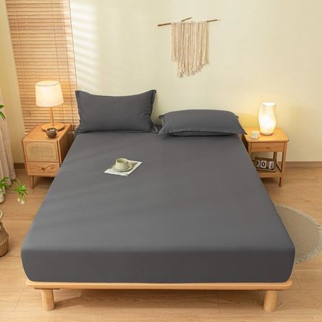 Linge de lit - Drap-housse gris foncé - Drap-housse 180 x 200 cm - Drap-housse en fibres synthétiques - Profondeur 30 cm - Gris foncé (1/5)