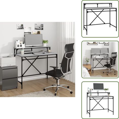 Scrivania autoportante - vidaXL Scrivania Grigio Sonoma 100x50x90 cm Legno Multistrato e Ferro - Scrivania con ripiano elevabile