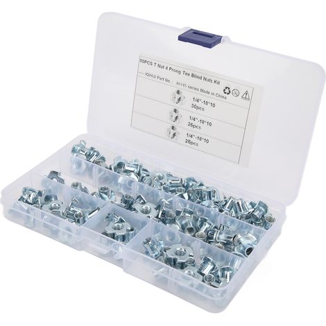Kit 80 écrous T 4 griffes, acier carbone 1/4 pouce, assortiment pour équipements électroniques et camping-car, fixation aveugle robuste. (1/5)