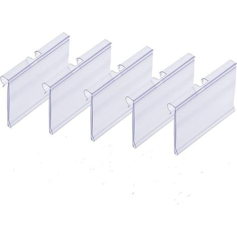Lot de 20  Porte-étiquettes en Plastique Transparent, Clip porte-étiquette pour Etagère en fil Métallique, Etiquette de Prix de Vente au Détail, 80X42mm