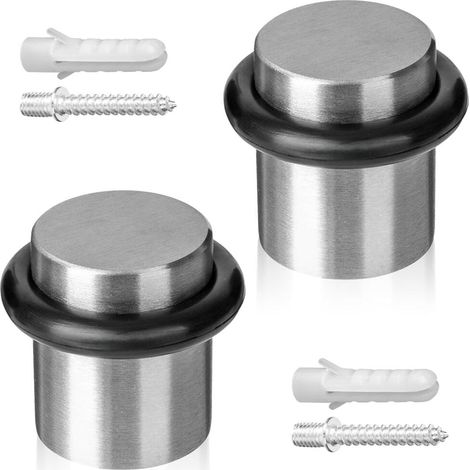 Türstopper zum Einschrauben, 2 Stück. Türstopper aus Edelstahl – 20 x 25 mm – gebürstete Oberfläche, inklusive Schrauben und Dübel. (1/5)