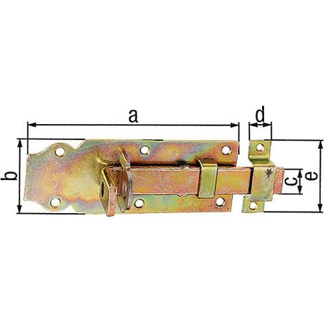 Verrou porte cadenas droit, avec passant fixe, 140x55mm jaune galva