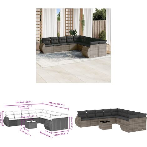 Salon de jardin 11 pcs avec coussins gris résine tressée - Ensemble Salon De Jardin - Mobilier De Jardin - Salon D'extérieur - Résine Tressée - Rotin Synthétique - Home & Living (1/3)