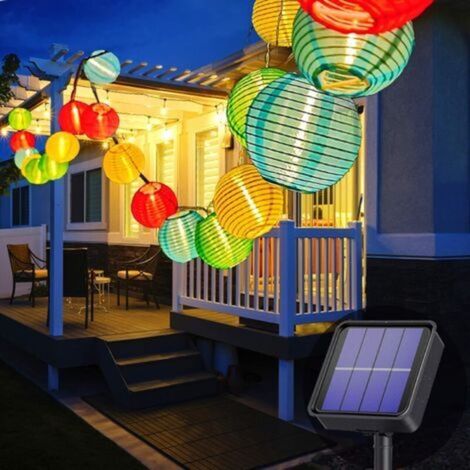 Solarbetriebene Lichterkette für den Außenbereich, 5 m/20 LED-Laternen, 8 Modi, wasserdichte Solarbeleuchtung für Garten, Balkon, Hof, Hochzeit, Partydekoration (bunt) (1/4)
