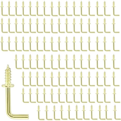 100 crochets à vis en L, 1,27 cm, doré, forme L, pour cadres (1/5)