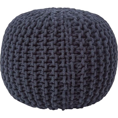 HOMESCAPES Pouf en tricot rond Noir