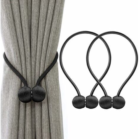 Lot de 2 embrasses aimantées pour rideaux,avec boule de crochet pour colliers de rideaux,boucles de corde GROOFOO (Noir) (1/5)