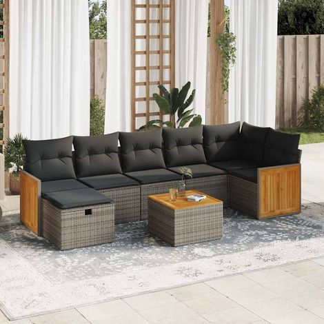 vidaXL Set de sofás de jardín y cojines 8 piezas ratán sintético gris (1/5)