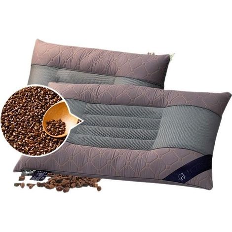 Grau, 48 x 74 cm/Stück, 1 Verbessertes Cassia-Samenkissen zur Beseitigung von Hausstaubmilben, ideal als Nackenstützkissen für ein oder zwei Personen (antibakterielle und milbenabweisende Baumwolle) (1/5)