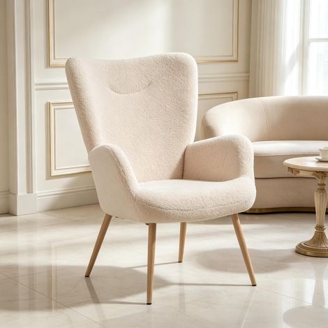 Fauteuil moderne à dossier haut et accoudoirs intégrés, fauteuil lounge aux lignes courbes, fauteuil individuel, pour salon, chambre ou coin lecture (uniquement avec fauteuil lounge) (1/4)