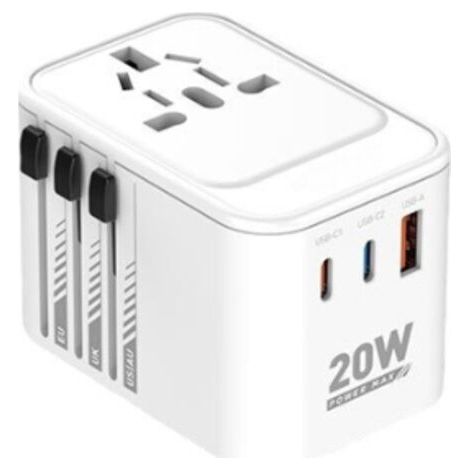 Adaptateur de voyage universel, prise de voyage universelle avec 2 ports USB-C (PD 20 W), 1 port USB-A et 1 port CA, adaptateur de voyage pour l'Italie, l'Angleterre, l'Allemagne, l'A
