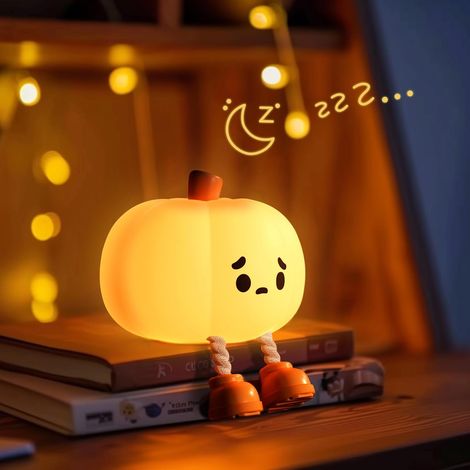 Lampe citrouille LED silicone mignonne, veilleuse rechargeable USB avec variateur 3 niveaux et minuterie (1/5)
