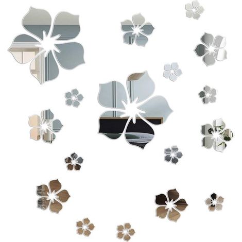 Set di 18 adesivi murali a specchio in acrilico, con motivo floreale, decorazione murale autoadesiva, specchio autoadesivo 3D con fiori per soggiorno e camera da letto. (1/5)