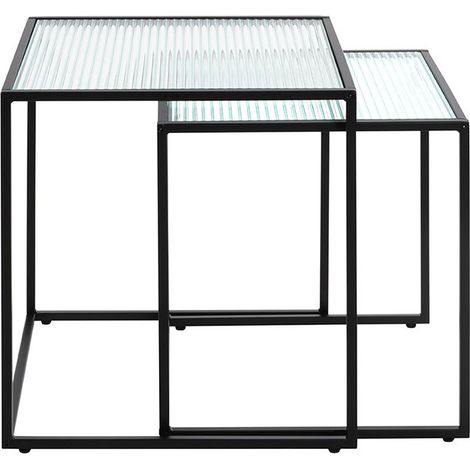 Lot de 2 tables d'appoints en métal coloris noir et verre trempé (1/5)