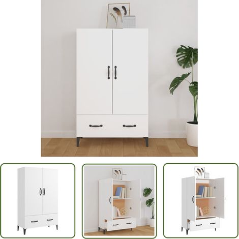 The Living Store Buffet haut Blanc 70x31x115 cm Bois d'ingénierie - Buffet - Meuble De Rangement - Commode - Armoire Blanche - Mobilier Moderne (1/5)