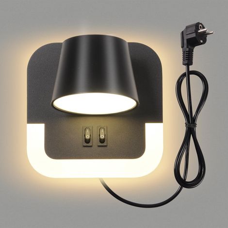 LED Wall Light, Bedside Lamp with Switch, Wall Reading Lamp 3000k Adjustable Color Temperature (4W+8W), Bedroom Wall Reading Light, With Cable, Rotating Lamp Head, Black (1/5)