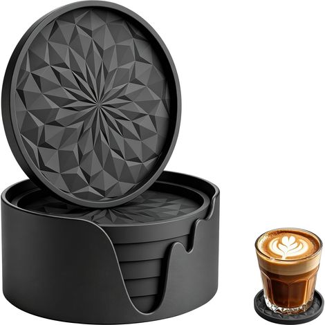 6pcs sous-Verres en Silicone avec Support Tapis à Tasse Résistants à la Chaleur et Antidérapants Dessous de Verre sous Verre Tasses Ronde pour Verres, Tasses, Bar, Cafés (1/5)