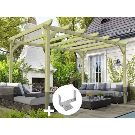 Pergola massive en bois Paris 300 x 300 cm + 4 supports surélevés - Maderland