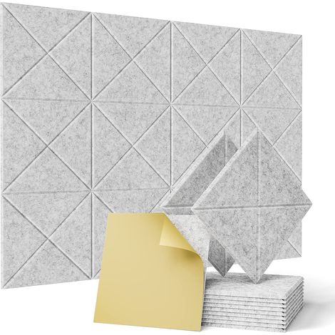 AUTRUCKER Lot de 12 panneaux muraux décoratifs auto-adhésifs insonorisants, en fibre de polyester, gris foncé, 30 cm x 30 cm (1/5)