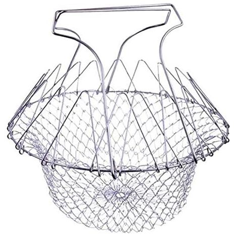 Lot de 2 paniers à salade pliables en acier inoxydable, passoire à vapeur pour rincer les frites, les légumes et les salades (1/5)
