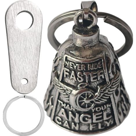 Ride Bell Motorcycle Angel Wing Bell Motorcycle Bell Lucky Charm Stainless Steel Angel Guardian Hanging Bell with Keyring (1/5)