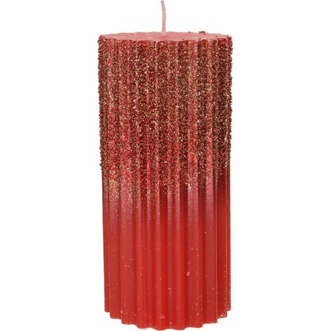 Candela decorativa in cera rigata con Glitter color Rosso Chiaro -Piccolo (1/3)