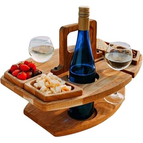 Plateau de Service à Fromage et Charcuterie en Bois Luxe - Surélevé et Portable - Avec Espace Intégré pour Fruits, Vin et Noix (1/3)