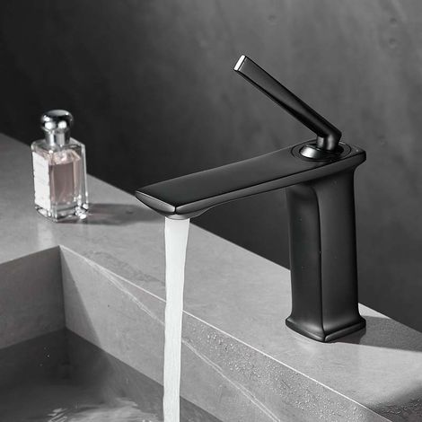 Robinet de lavabo style cascade, corps en cuivre, noir