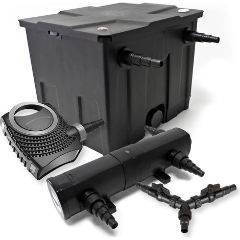 SunSun Komplettset: CBF-350 Teichfilter bis 12000 L Teichfilteranlage als Durchlauffilter, CTF-8000 SuperECO Teichpumpe 8000l/h 70W, CUV-224 Teichklärer UVC Klärer mit 24W, Y-Verteiler (1/5)