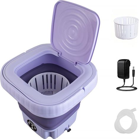 Mini machine à laver pliable, portable, de voyage, avec tuyau de vidange et adaptateur, violet (1/5)