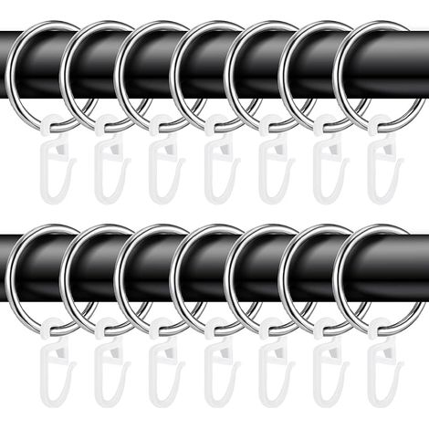 Lot de 50 anneaux de rideaux en métal et 50 crochets à rideaux en plastique, diamètre intérieur 32 mm pour rideau de fenêtre, rideau de douche (1/5)