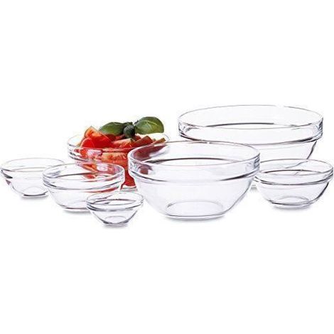 6 saladiers empilables, verre trempé résistant, 17 cm, lot pratique pour cuisine et service