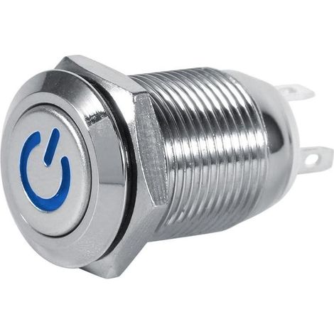 Drucktaster, 12 mm, 12 V, Kfz-Stromversorgung, LED-Drucktaster, kurzzeitig, wasserdicht, Messing, mit Symbol (1/5)