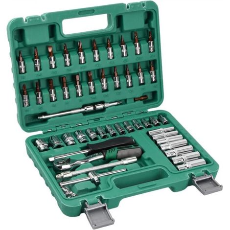 1/4" Socket Set, Bit Set, Universal Socket, Ratchet Wrench, Rotating Handle, 53-Piece Car Tool Kit, Extension Bars for Car and Bicycle Repair (1/5)