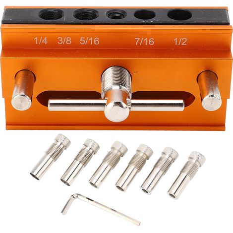 Kit de gabarit de centrage automatique en aluminium anodisé orange, 4 trous, positionneur de perçage pour menuiserie (1/5)