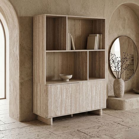 Bibliothèque - HOME DECO FACTORY - Pietra - Effet Pierre - Blanc et Beige (1/5)