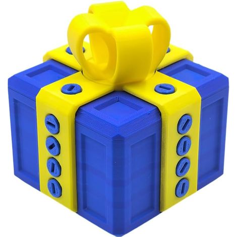 Boîte à vis de farce de 3,14 po de large imprimée en 3D (boîte bleue avec jaune) (1/5)