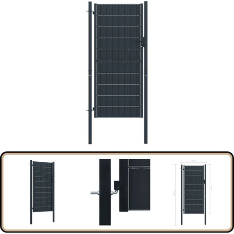 Zauntor PVC und Stahl 100x204 cm Anthrazit - Gartentor - Zauntor - Metalltor - Anthrazit - PVC