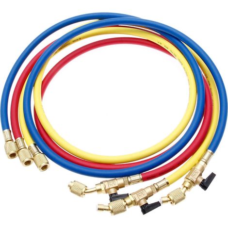 Refrigerant Charging Hose Ball Valve, 3 Colour 60" AC 1/4 SAE 800-4000 PSI High Pressure Thread AC Refrigerant Charging Hose for R410A R134A R410 R12 R22 Air Condition Maintenance (1/5)