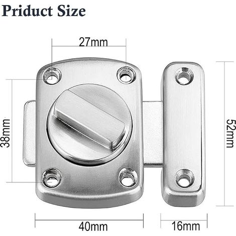 Verrou de Porte Salle de Bain Fenêtre Cabinet Pivotant Sécurité à Loquet WC Acier Inoxydable Brossé Noir (1/4)