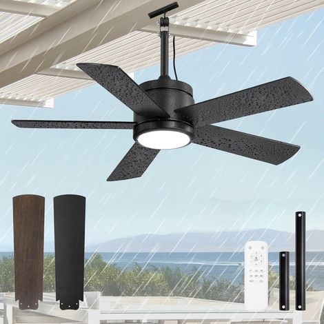 IP65 Outdoor Ventilateur Plafond avec Lumiere Étanche Plafonnier VentilateurDimmable Fan Plafonnier avec Télécommande Silencieux Lustre de Ventilateur pour Intérieur Extérieur Chambre à Coucher (1/5)