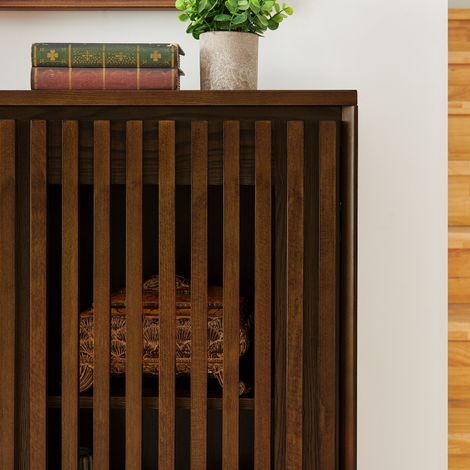 Buffet vintage en bois de noyer avec rangements et prises électriques, 99 x 23,5 x 82,6 cm (1/5)
