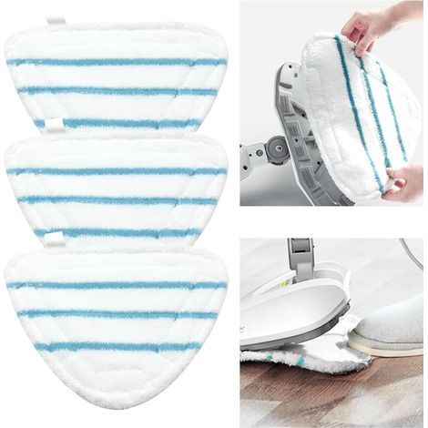 Fundas de microfibra para mopa de vapor, triangulares universales, paños lavables para limpiadores a vapor, almohadillas de microfibra blancas para mopa de vapor, lavables a máquina (paquete de 3) (1/5)