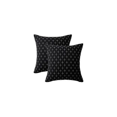 Lot de 2 Taies d'Oreiller Texturées en Polyester Noires 45x45cm, Décoration Moderne pour Canapé et Lit