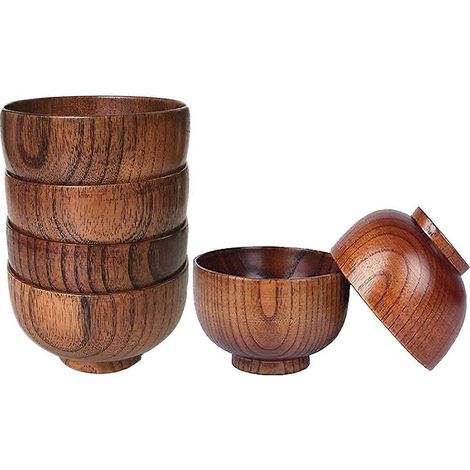Ensemble de 6 bols en bois pour le service du riz, de la soupe, des sauces, du café, du thé et de la décoration. Saladier en bois. (1/5)