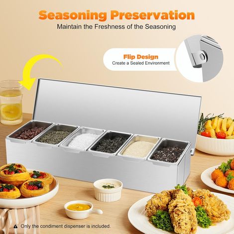 Edelstahl Zutatenbehälter Zutatenbox Beilagenbehälter Gewürzbox Fächer Gewürzboxen Gewürzbehälter Mit 6 Separate Innenroste Abnehmbar Spice Küchenutensilien (1/5)