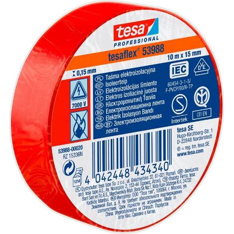 Tesa taśma izolacyjna czerwona 15mm x 10m  7000v