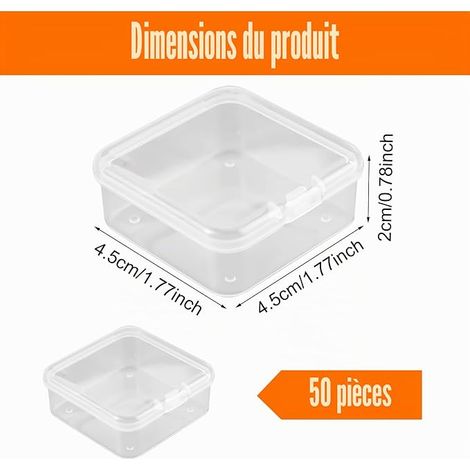Petite Boite de Rangement, 4,5 x 4,5 x 2 cm Mini Transparente en Plastique avec Couvercle, petites boîtes pour Perles, Petits Objets, Bijoux (1/4)