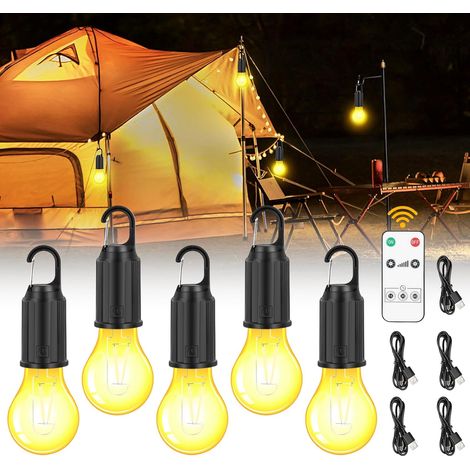 Rechargeable Camping Lamp, 5PCS USB Rechargeable Camping Lantern Bulb, 3 Adjustable Brightness Modes, 2800K Portable Rechargeable LED Lamp for Camping, Hiking, Garden, Light