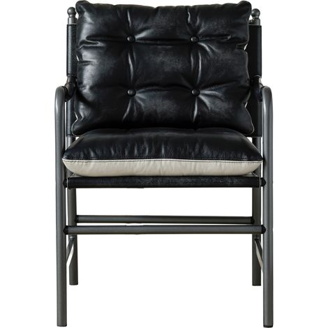 Fauteuil d'appoint en cuir noir avec dossier et accoudoirs, structure en métal, style Mid-Century pour salon, chambre ou bureau CHICFURN (1/5)